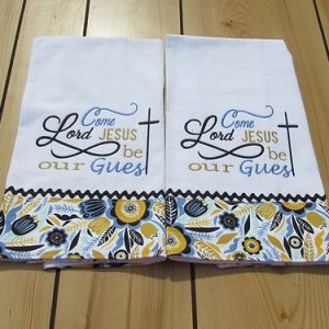 Embroidered Come Lord Jesus tea towels set