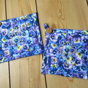 Pansy potholders with embroidery cross